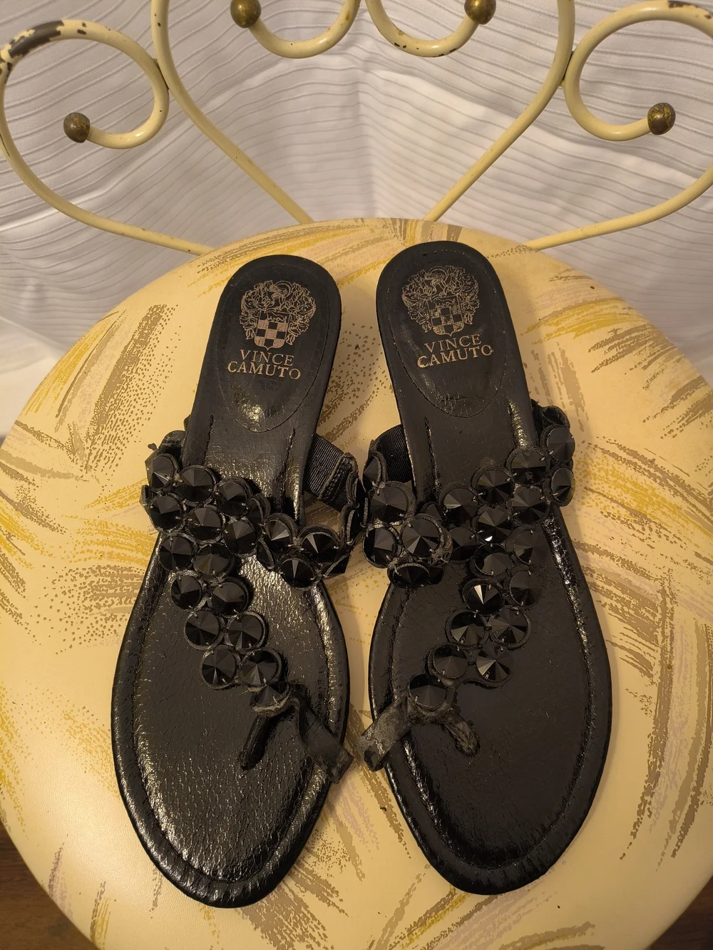 Vince Camuto Black Jeweled T-Strap Sandals